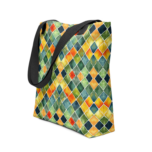 Tote bag Diamond shapes using green and orange colors