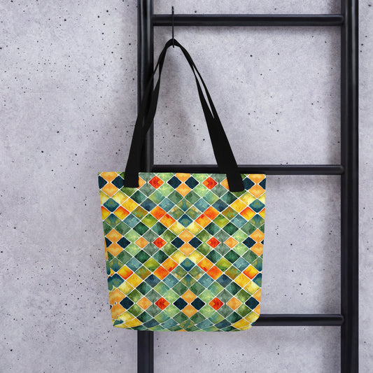 Tote bag Diamond shapes using green and orange colors