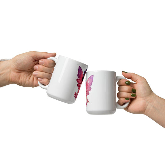 White glossy mug Fairy Pink Fee - Canvazon