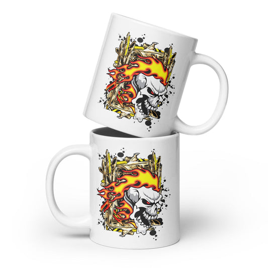 White glossy mug Skull Fire - Canvazon